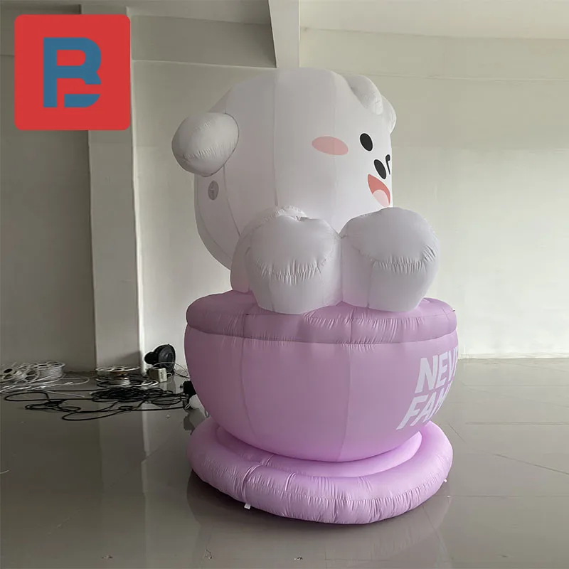 Giant inflatable teacup dog model milk Teacup Coffee Cup dog amusement park drink shop pet shop lighting advertisement