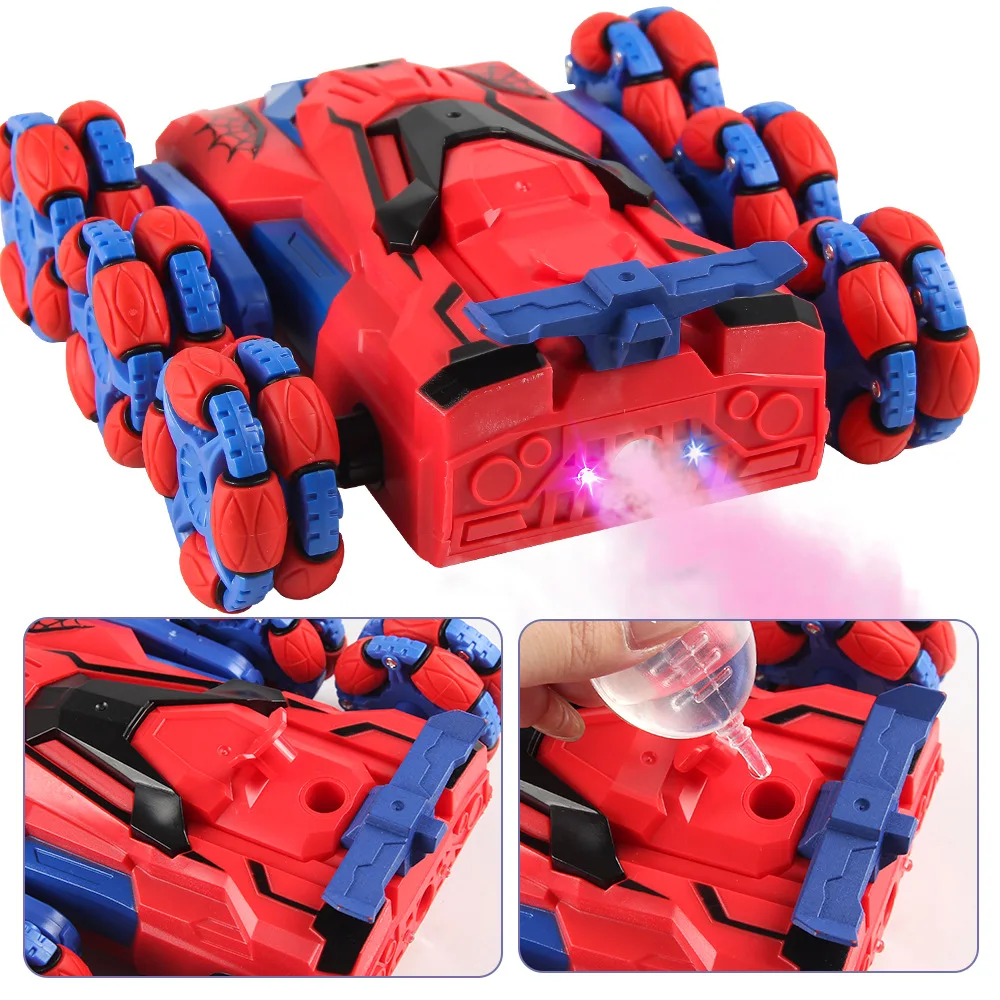 Spider 2.4G Wireless Remote Control Car Children Stunt Climbing Spray Light Deformation Racing USB Charge Car Toy For Kids Gifts