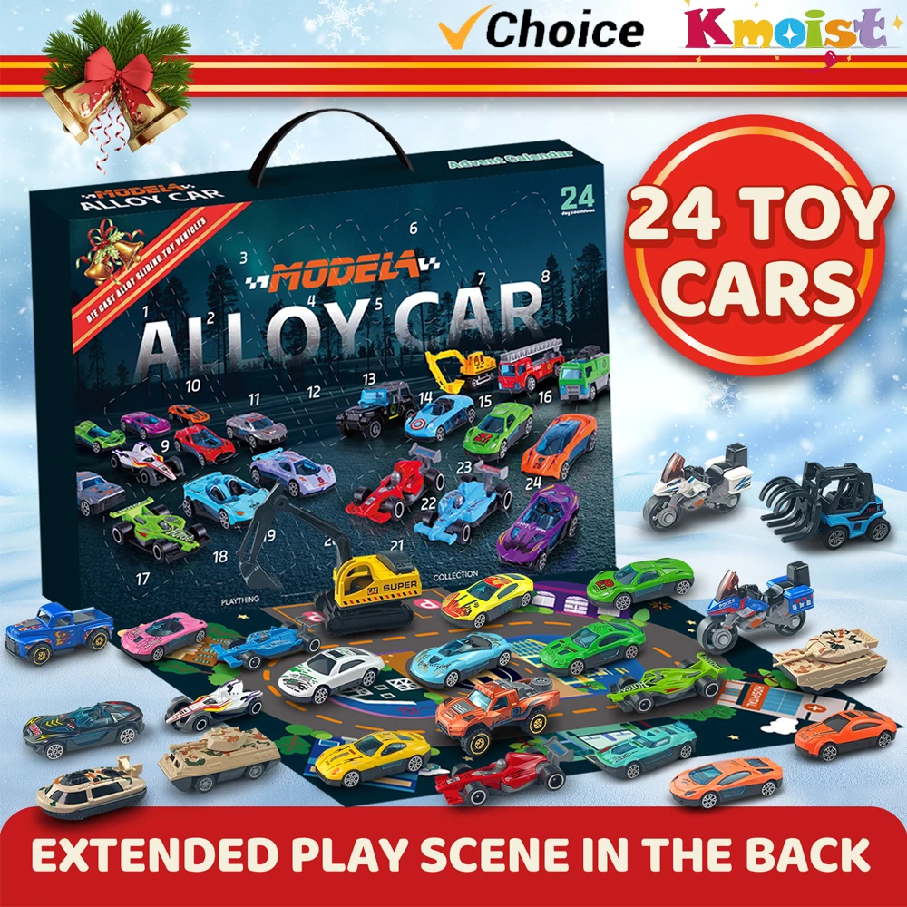 Christmas Gifts Advent Calendar 24 Days Alloy Car Inertial Vehicle Model Children's Toy Metal Cars Set Toys for Boy Kid New Year