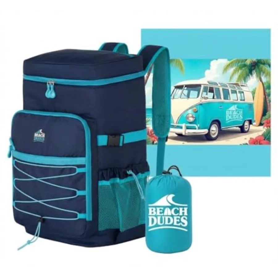 

Premium Beach Bundle: 35-Can Insulated Cooler Backpack and XL 9'x7' Sandproof Beach Blanket - Heavy Duty Leakproof Soft Cooler