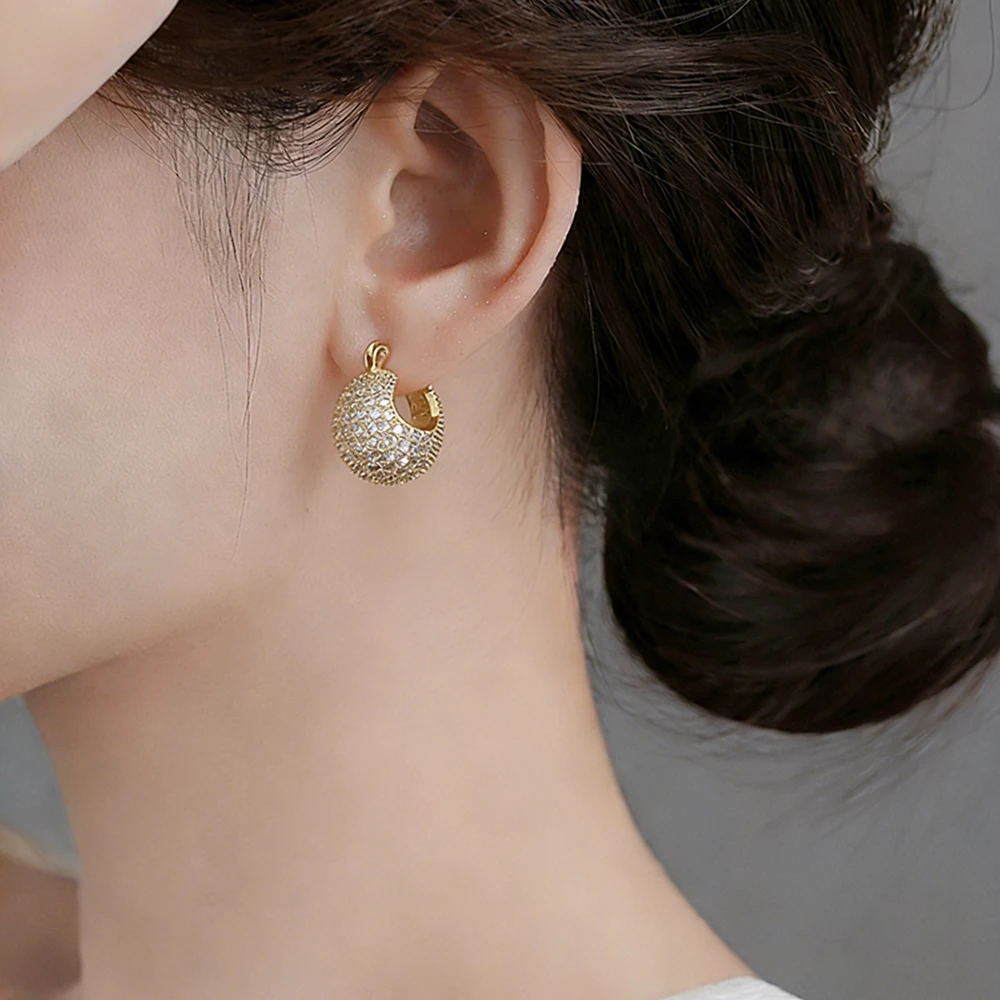 New Korean Fashion Boutique Luxury High Quality Full Zircon Spherical Earrings Gift Banquet Wedding Women Jewelry Earrings 2025