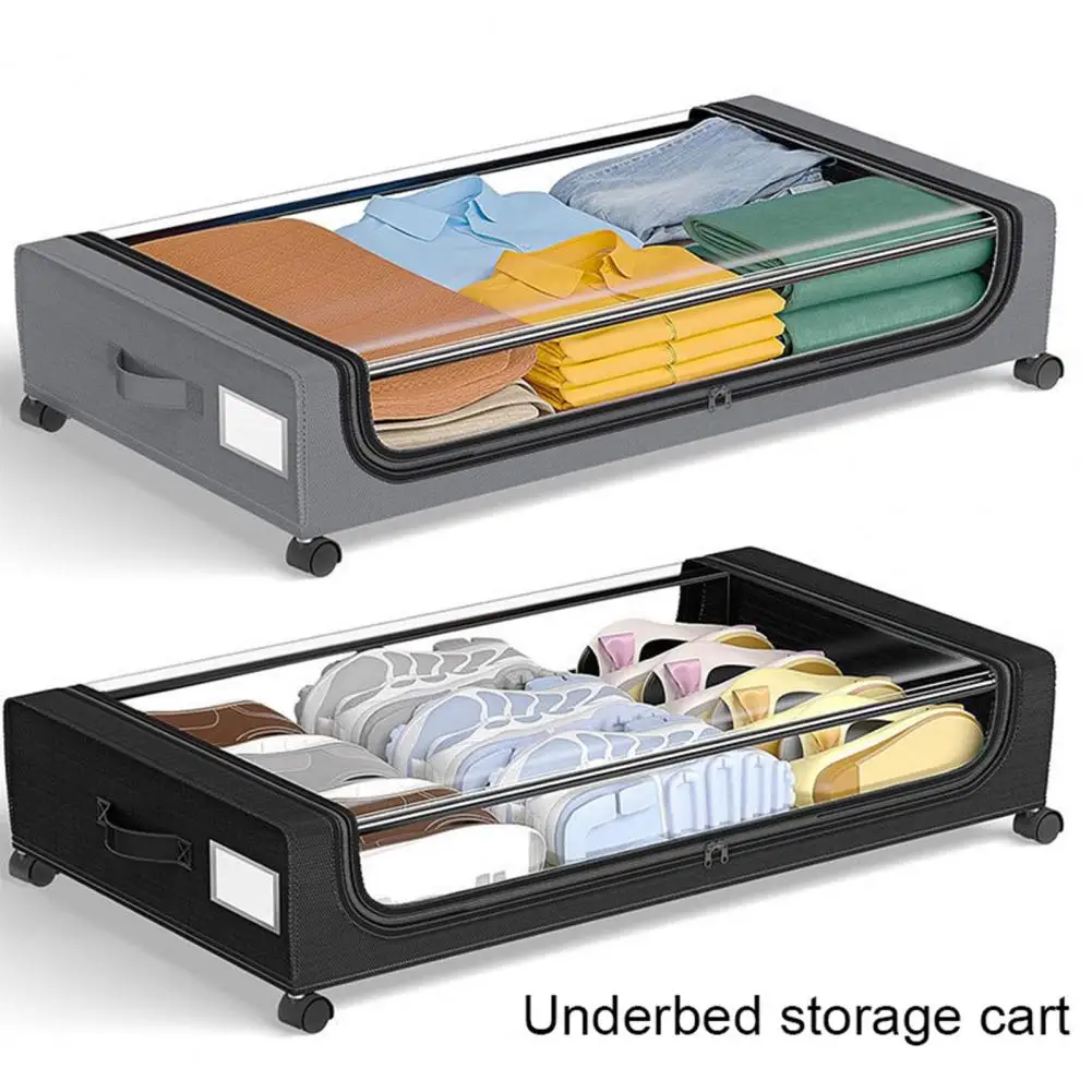 Blanket Storage Bag Capacity Under-bed Storage Box with Wheels Handle Design for Dustproof Quilts Clothes Organization Double