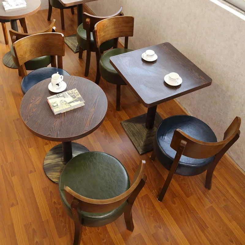 Retro cafe tables and chairs solid wood baking cake shop chairs pub homestay dessert milk tea shop dining table and chair combin