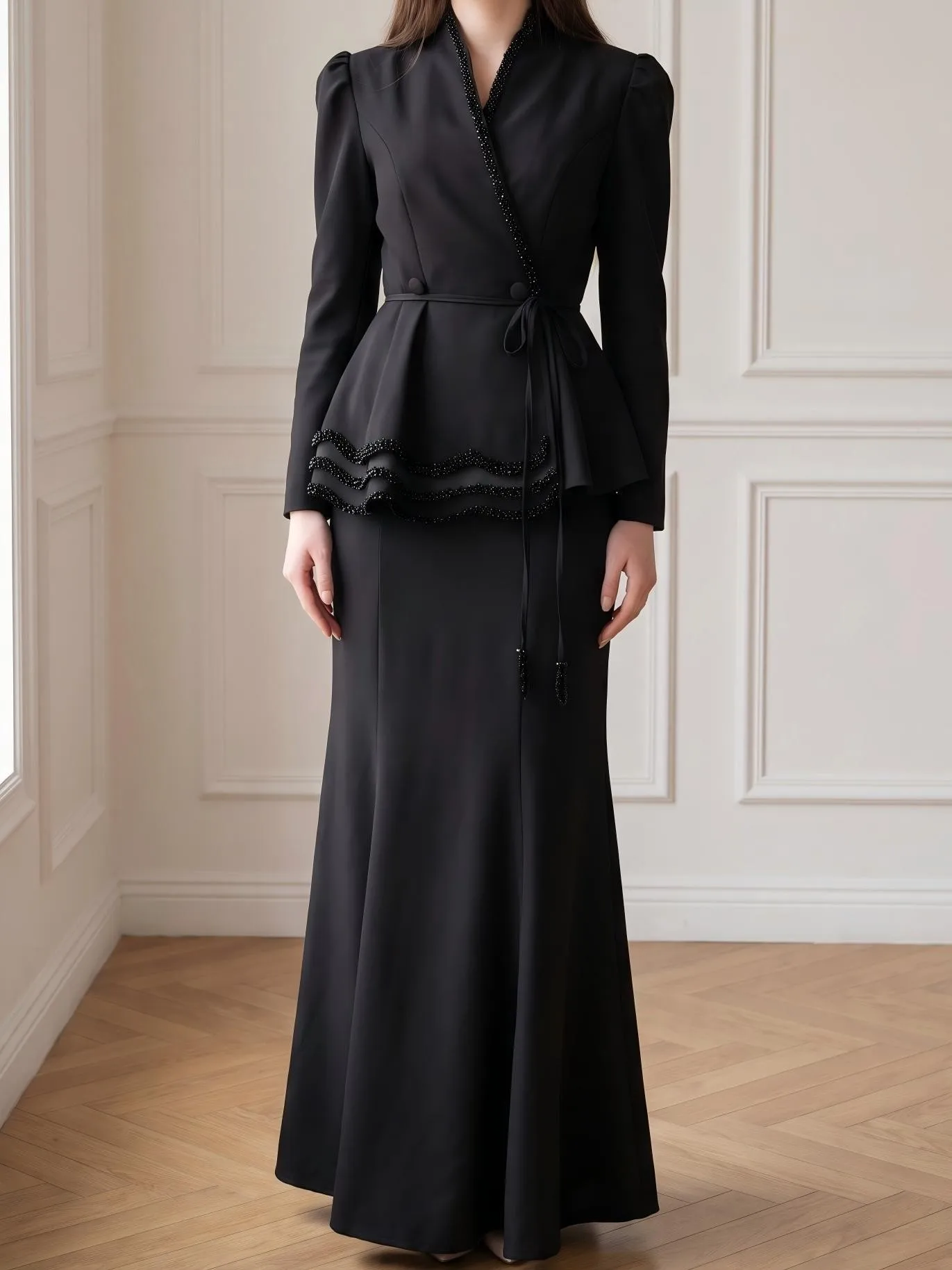 Two Set Low Waist Straight Fit Fresh Sweet Women Suit with a Line Skirt Round Neck Long Sleeves Spring Season Casual Wear Set