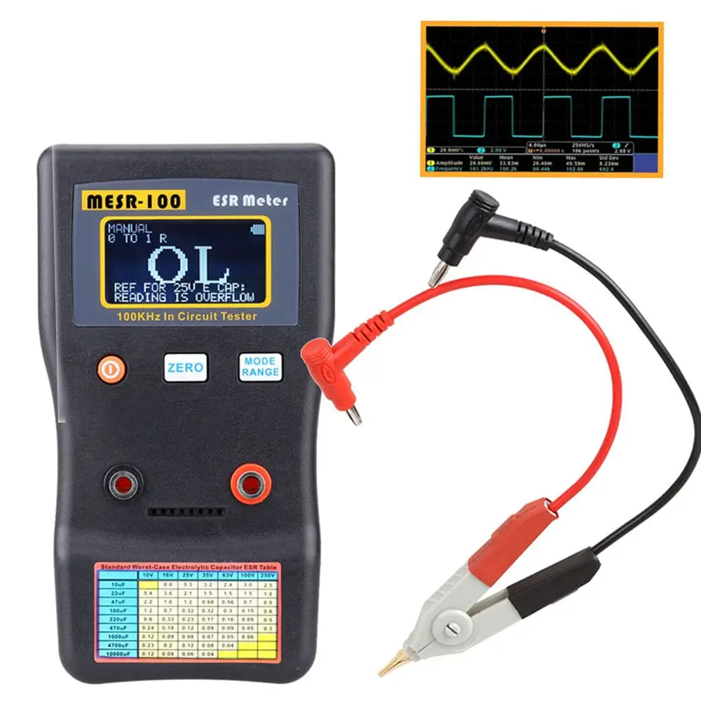 

Capacitor Tester, ESR Circuit Tester Ohm Meter Professional Low Ohm Meter Up to 0.01 to 100R Measuring Internal Resistance