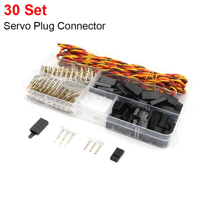 30 Sets/Box Servo cable connector Kit Futaba Anti-loosening Lock wtih 22AWG 60Core Extension For RC Robot Airplane Car Servo ESC