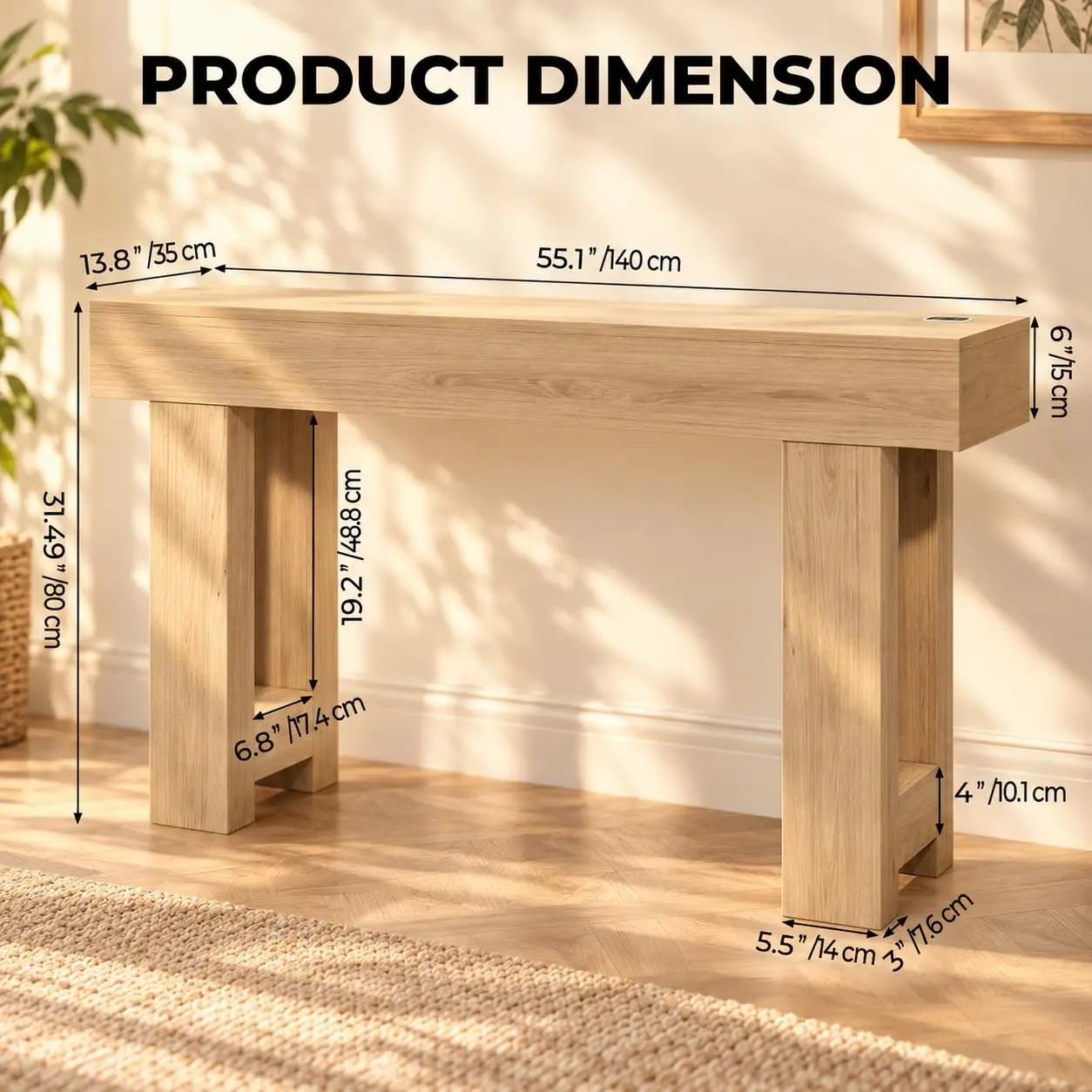 Foyer Table for Entryway, Console Table with Sensor Lights, Oak