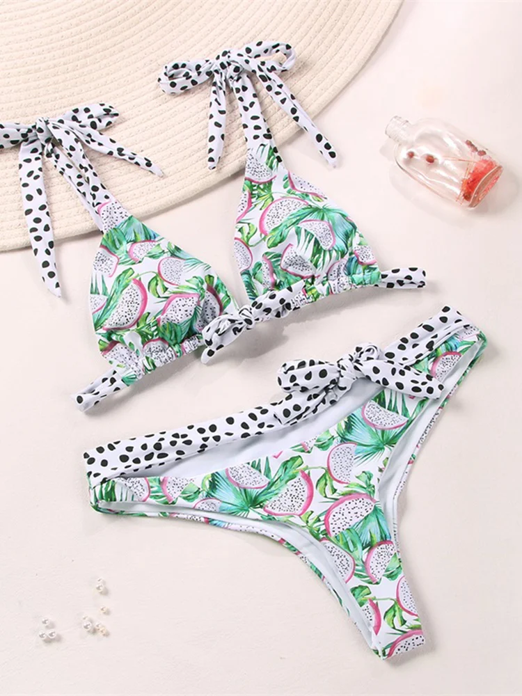 

Miyouj Print Swimsuit Women Sexy Bikinis Bandage Swimwear Low Waist Beachwear Two Piece Suits Triangle Beachwear 2024 Biquini