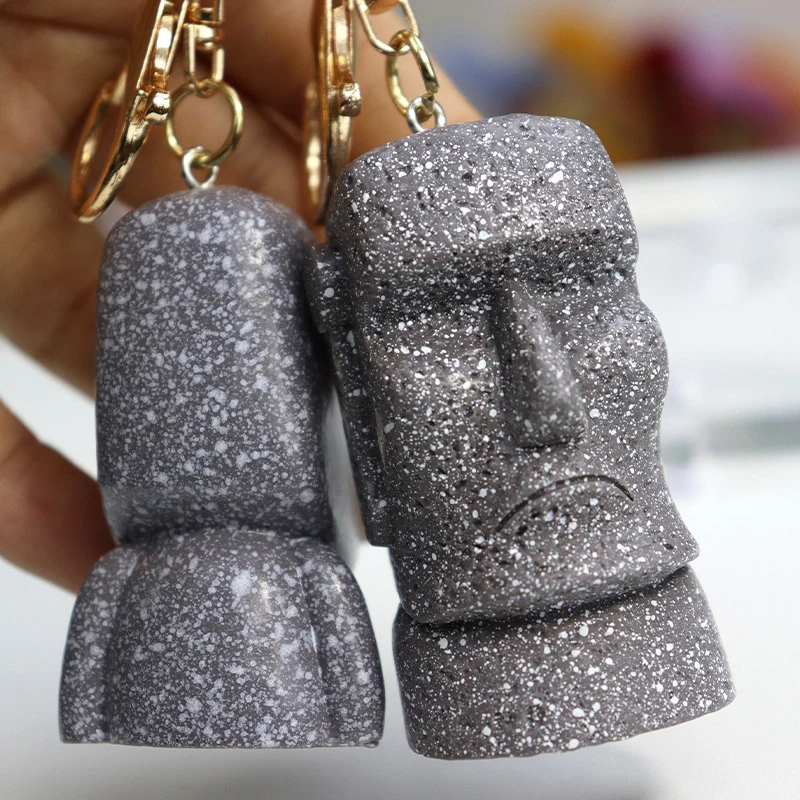 Resurrection Island Stone Statue Moai Stone Figure Keychain Funny Key Ring Pendants Bag Charm Key Jewelry Gift