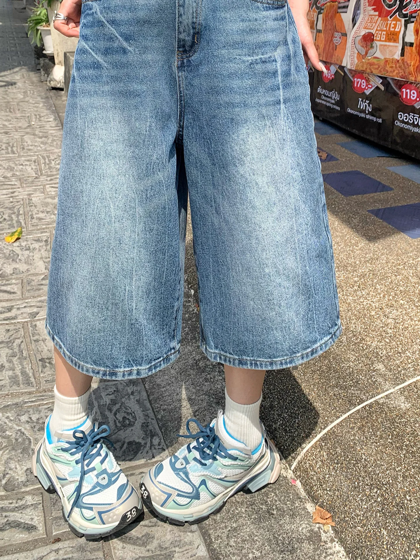 

American Style Vintage Distressed Straight Leg Seven-Foot Women's Jeans Summer New plus Size Slim Wide Leg Mid-Length Pants