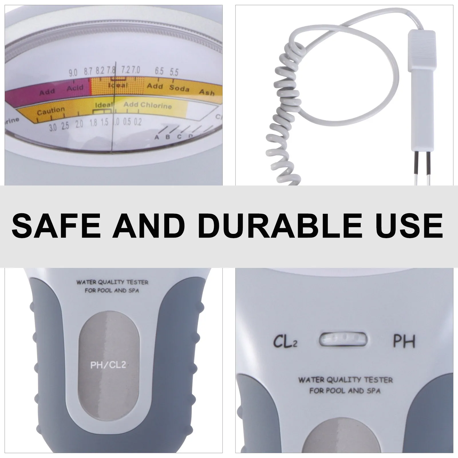 

Swimming Pool Water Quality Tester Portable PH Meter Cl2 Residual for Spa Aquarium Grey Quick Accurate Readings Save