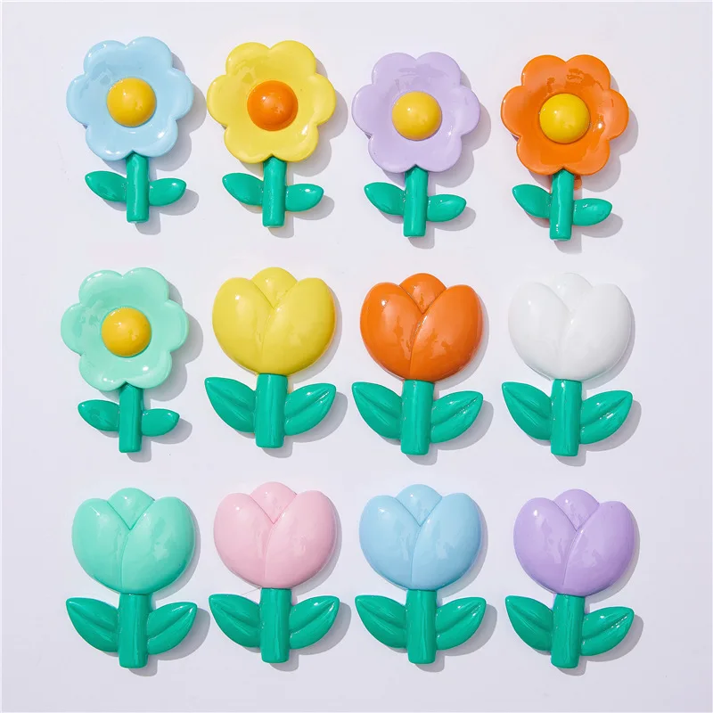 2pcs Large glossy tulip five-petaled flower resin accessories mobile phone case refrigerator sticker beauty material flatbac