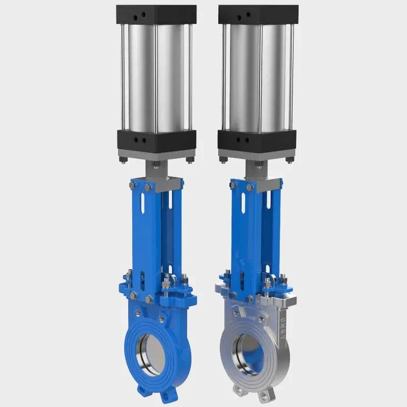 Válvula de portão de faca tipo flange, válvula pneumática de aço inoxidável de 4 polegadas, válvula de portão de faca de lama