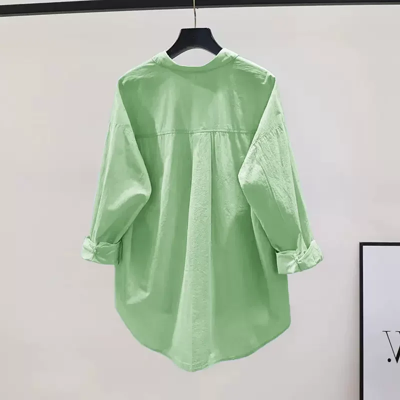 

Loose Fit Women's Cotton irt Long Sve Pure Color Breathable Korean Sle Busin Casual irt een Brand Tag Rem...