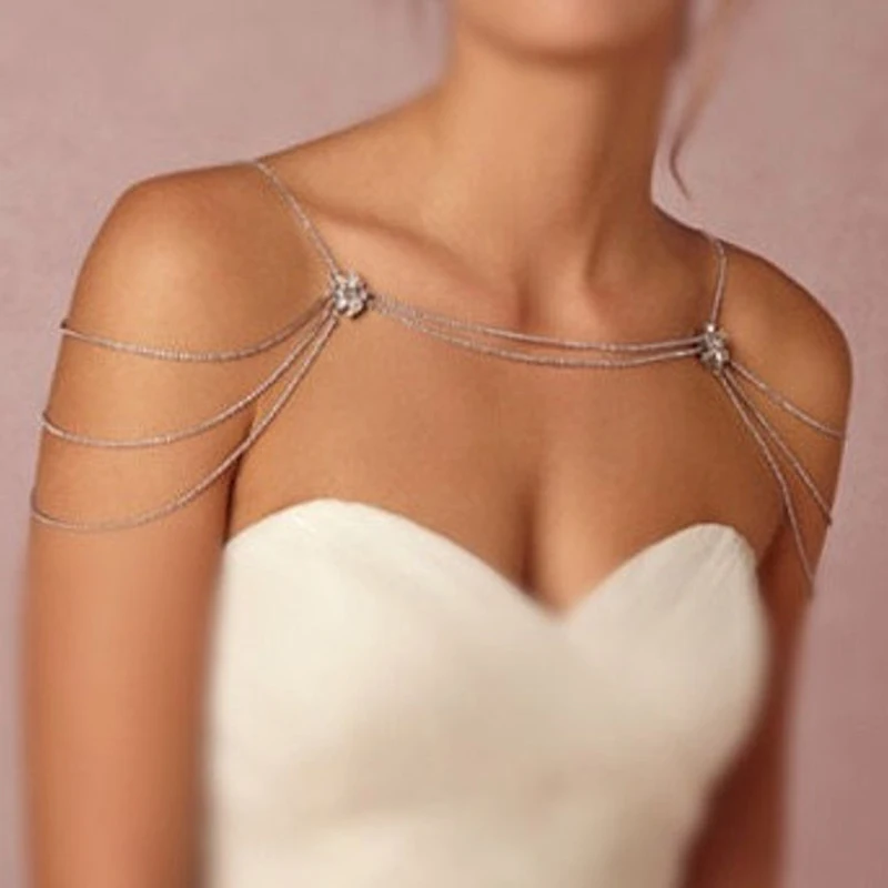 XSBODY Folwer Shoulder Chain Wedding Accessories Necklace Jewelry Crystal for Women Harness Sexy Decorations Lingerie Apparel