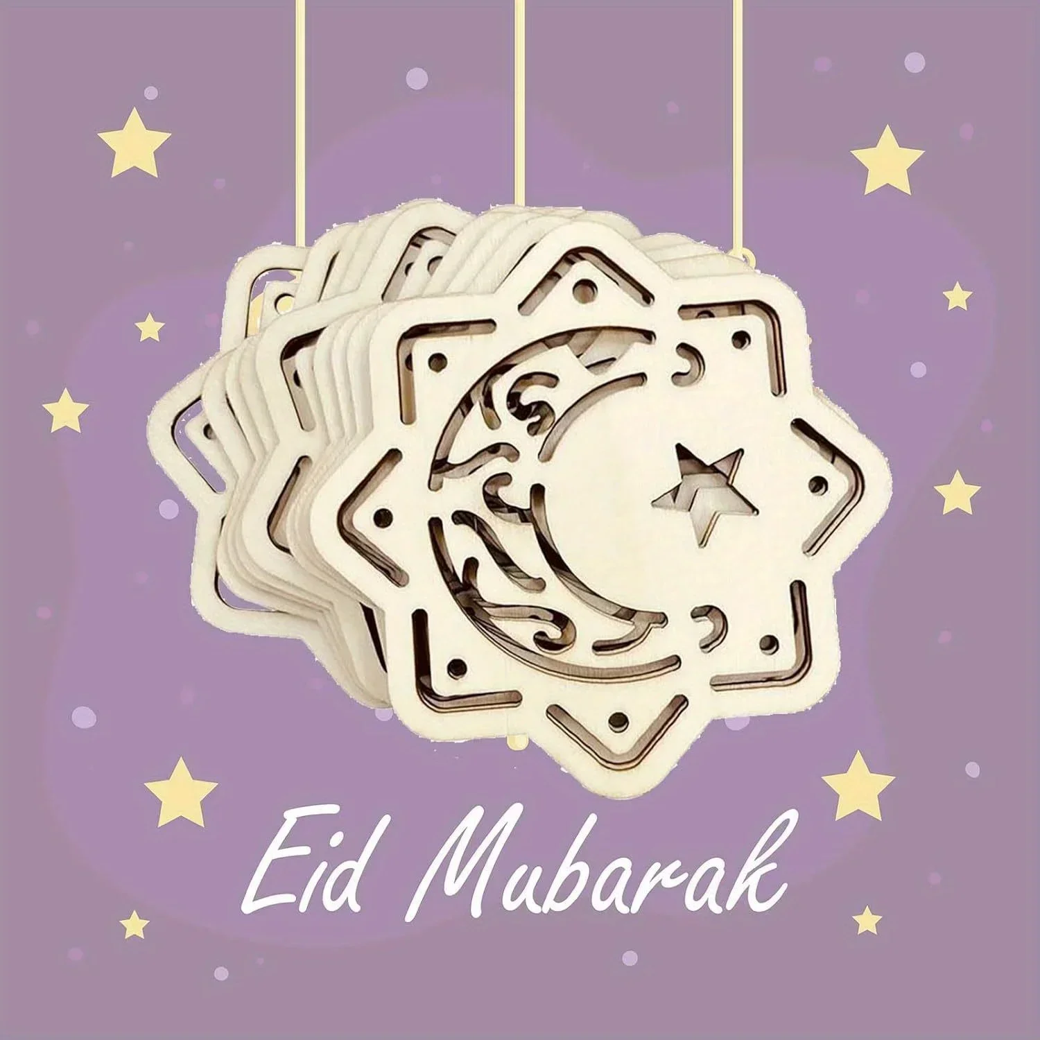 Décorations Eid al-Adha 2026-20/30, découpes en bois lune et étoile islamiques, avec ficelle de jute – Projets DIY