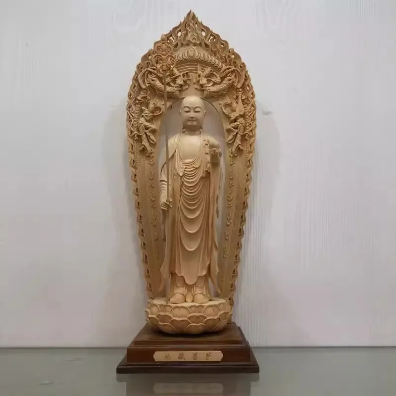 Finely Carved Ksitigarbha Bodhisattva Statue, Solid Wood Buddhist Altar Home Decor, Jizo Buddha Figurine