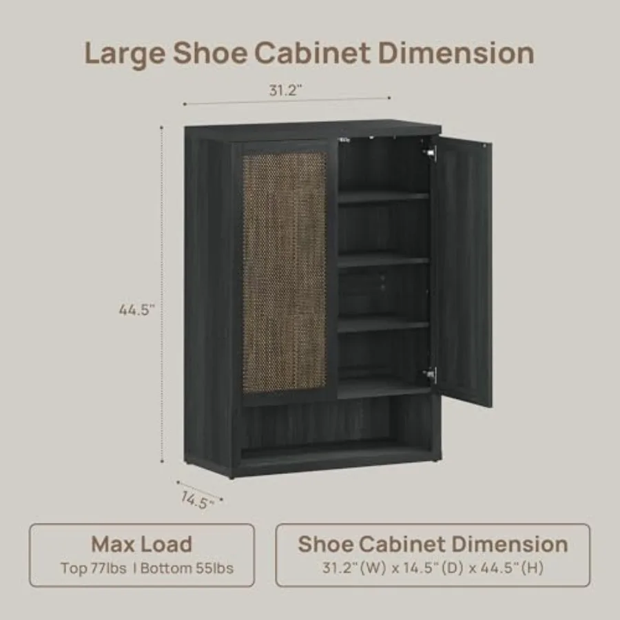 31.2 Wide Rattan Shoe Storage Cabinet for Entryway with 2 Doors, Natural Woven Rattan, Beige, Space-Saving Stylish Organization