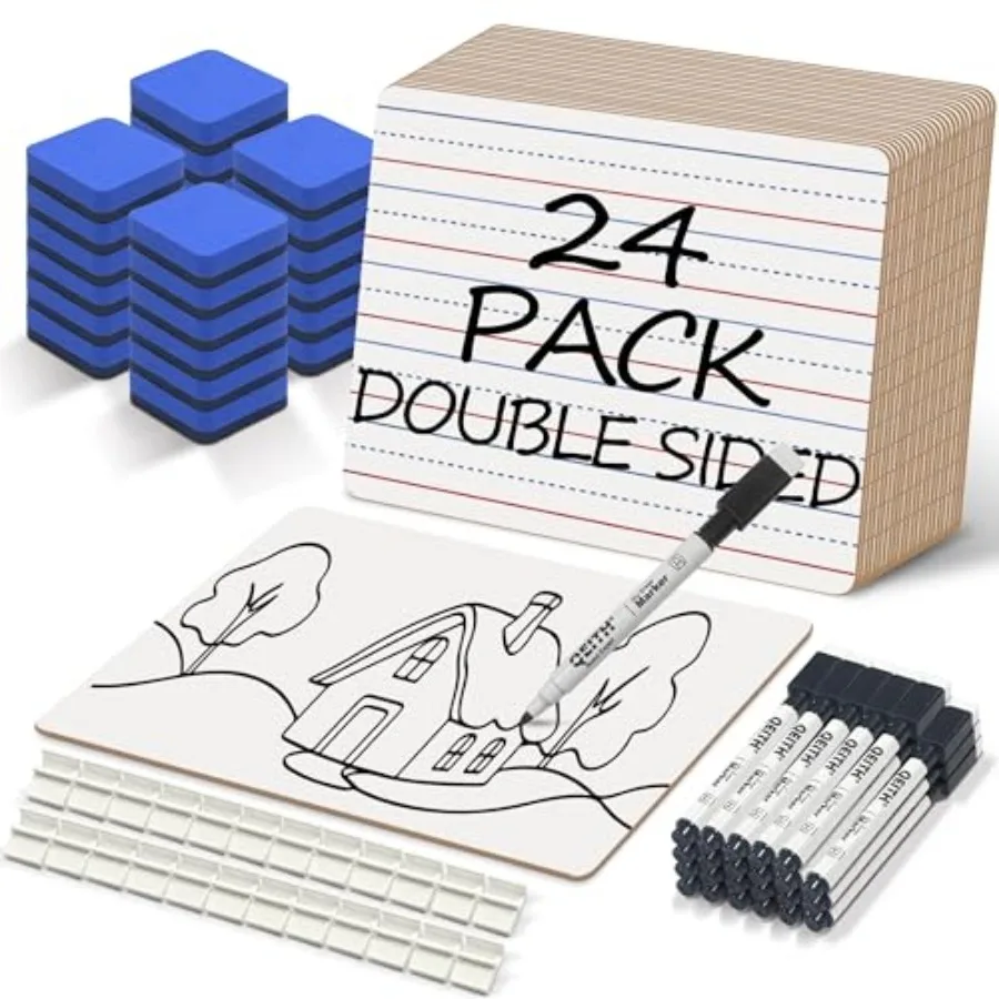 

Доски для сухого стирания, 24 штуки, 9 x 12 дюймов, миниатюрные портативные белые доски для тренировок с 24 маркерами и 24 ластиками, двусторонние, персональные, маленькие.