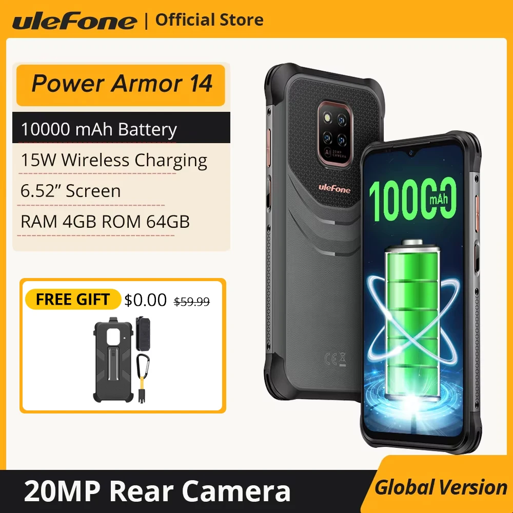 Ulefone Power Armor 14 Rugged Phone 10000mAh Android 11 2.4G/5G WLAN cellphone Global Version NFC Smartphone Wireless charging