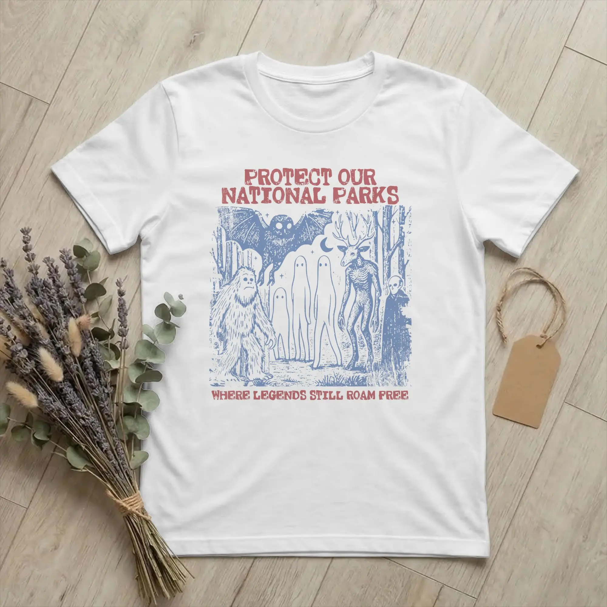 Men's T-Shirt Protect Our National Parks Horror Funny Cotton Tees Short Sleeve Mothman Cryptid Weirdcore T Shirt Crewneck Tops