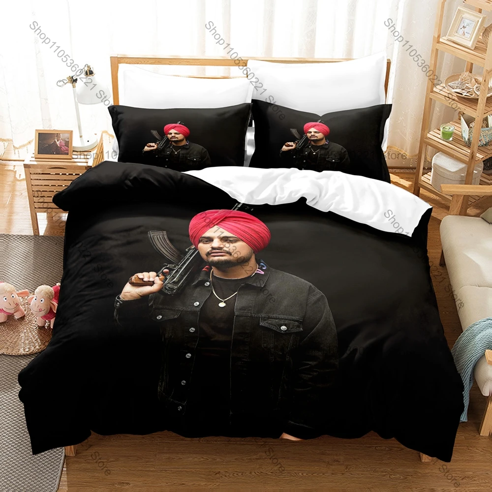 Famous Singer S-Sidhu Moosewala Bedding Set, Duvet Cover & 2 Pillowcases, Retro Music Style Comfortable Home Bedding Supplies