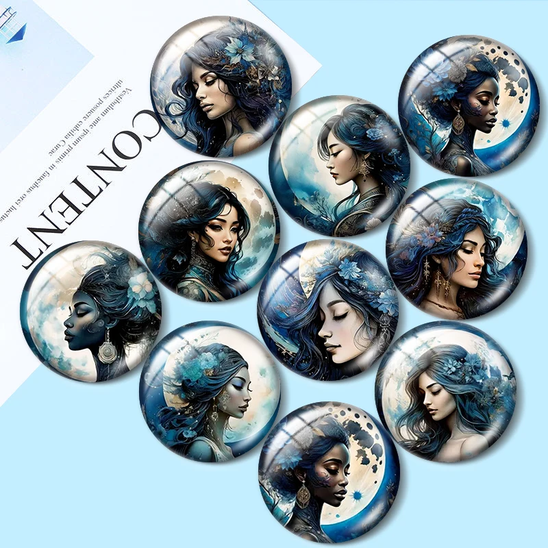 Mysterious Blue Art Woman 12/18/20/25mm glass cabochon  bracelet pendant rings for jewelry demo earrings back Making findings
