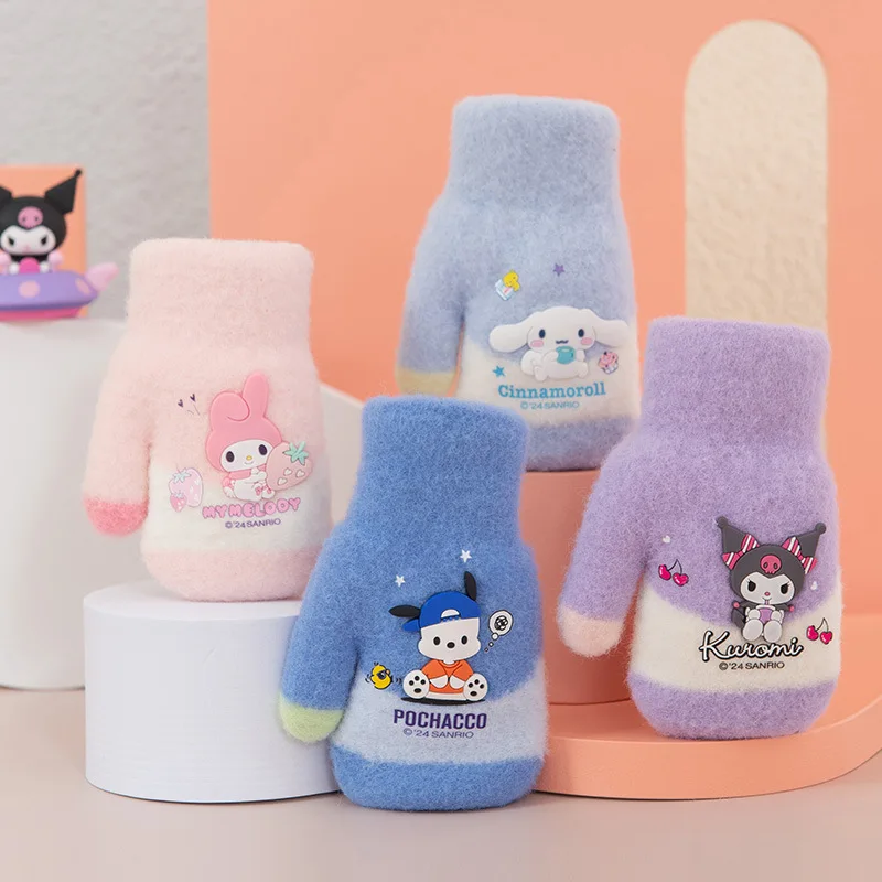 New Child Included Finger Gloves Cartoon Sanrios Autumn Cinnamoroll My Melody Kuromi Winter Keep Warm Boy Girl Student Gloves