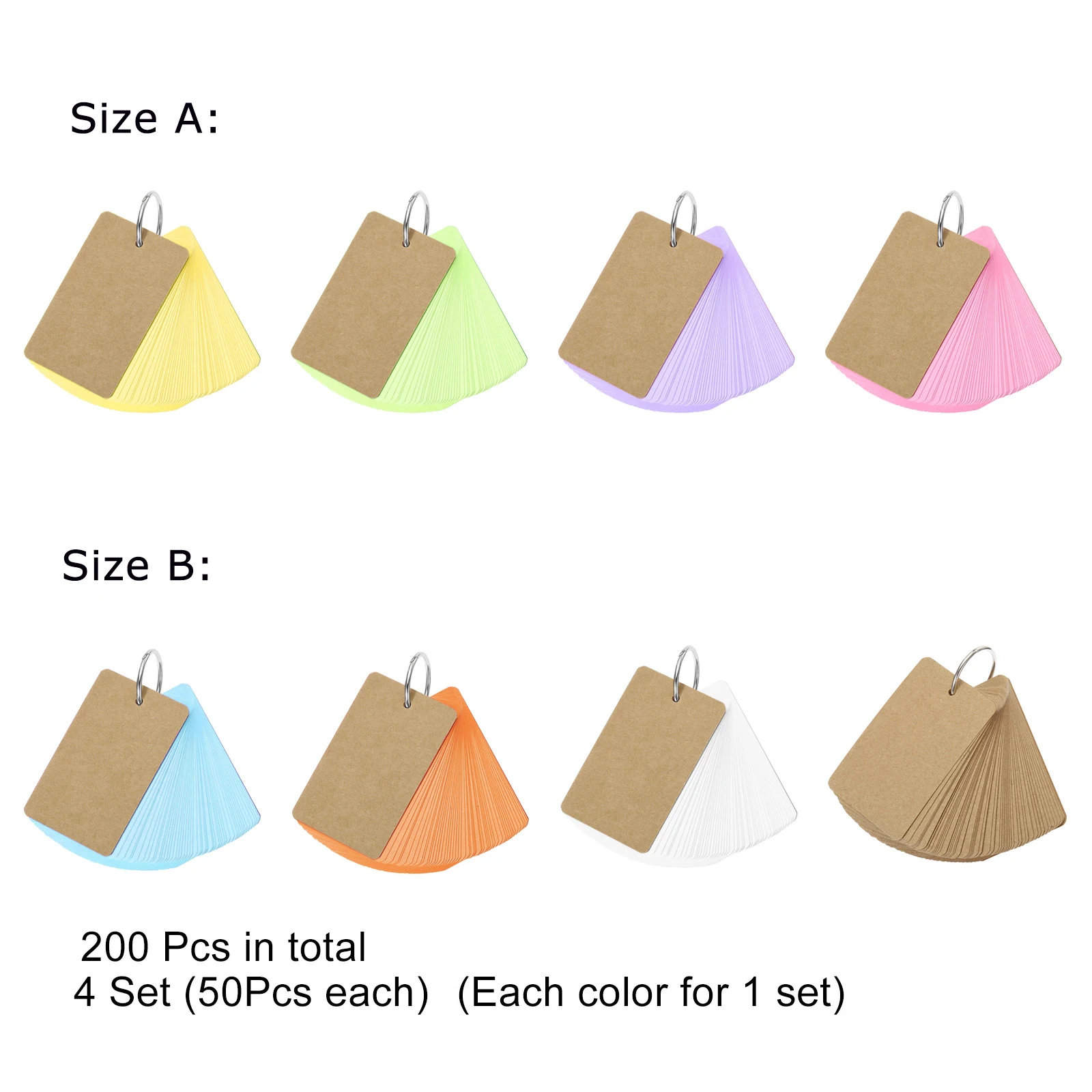 4Pcs/200Sheets Paper Memo Pads Blank Flashcards with Binder Rings Index Cards Mini Notebooks Study Cards Book Kawaii Stationery