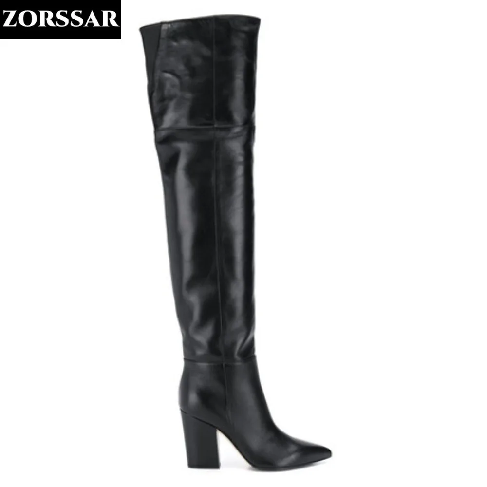 Women Long Boots Sexy High Heels Cow Leather Zipper Over The Knee Boots Autumn Winter Warm Shoes Female Slim Thigh High Boots