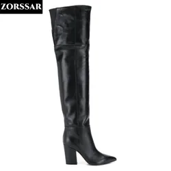 Stivali lunghi da donna Sexy tacchi alti cerniera in pelle di mucca stivali sopra il ginocchio autunno inverno scarpe calde stivali alti alla coscia sottili femminili