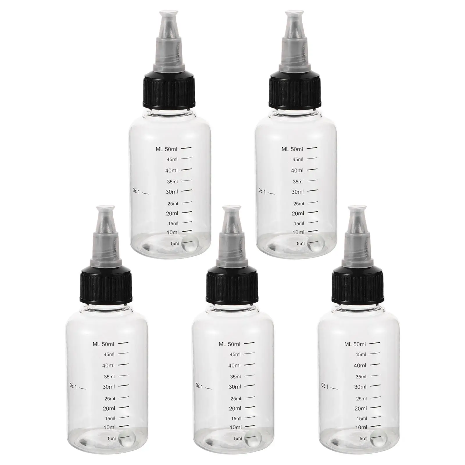 

Набор из 5 прозрачных пластиковых бутылок-дозаторов с градуировкой для смешивания красок и жидкостей, с насадками-колпачками, для рукоделия и хобби