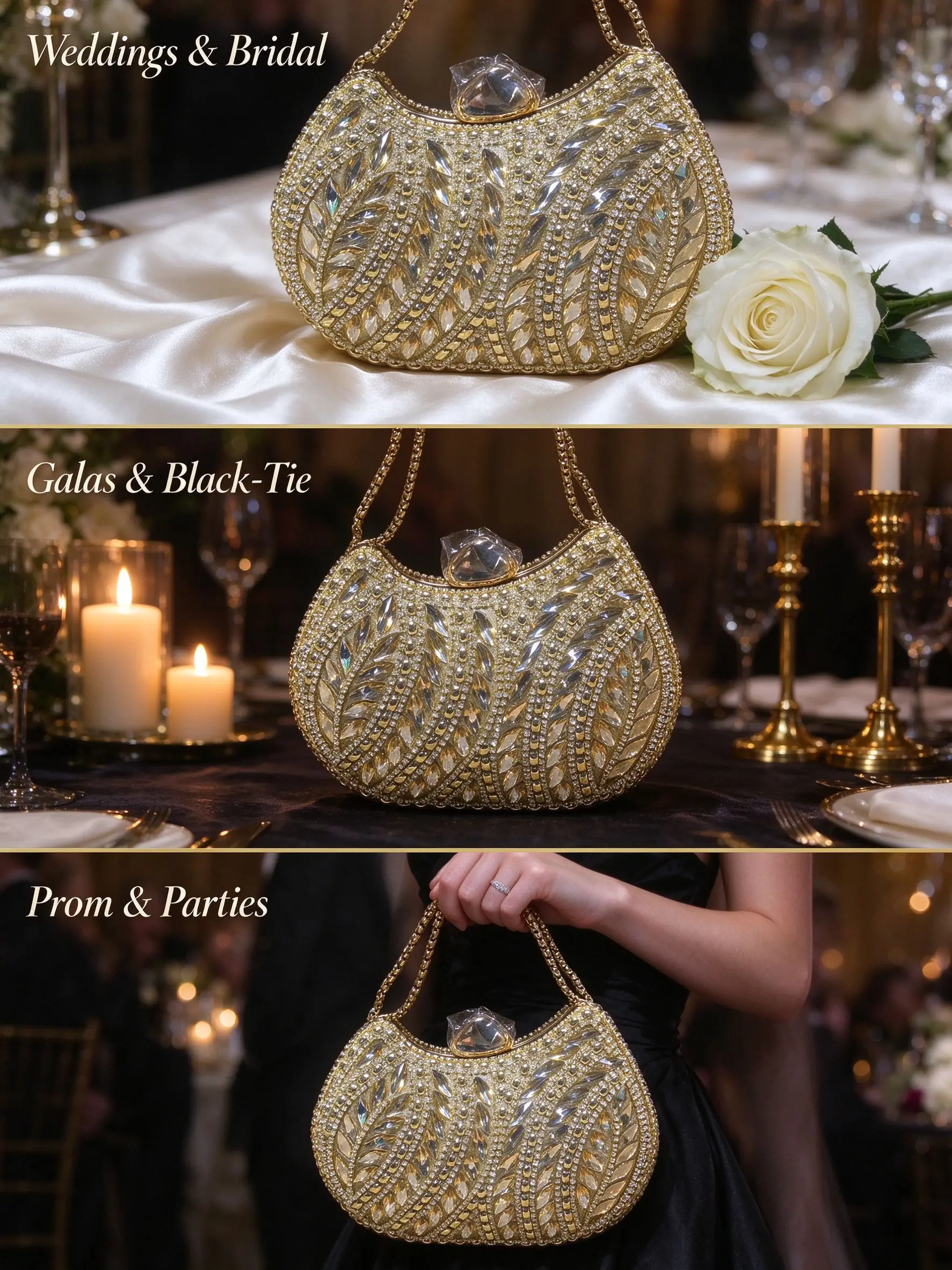 Bolso de mano con pedrería dorada para mujer, diseño de abanico, estuche rígido, bolso de noche con cristales, cadena, ideal para bodas, galas y fiestas, regalo.