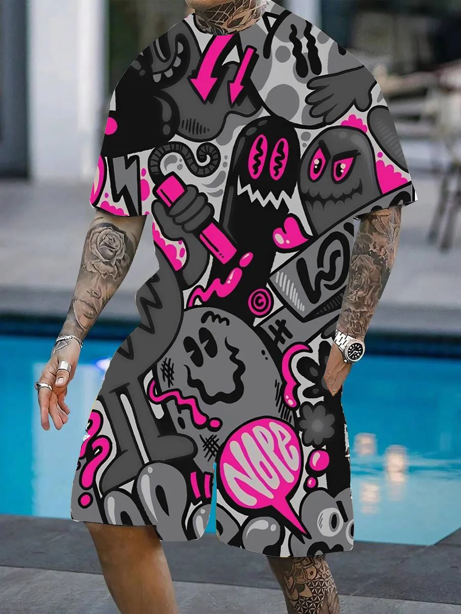 

Мужской костюм, комплект из 2 предметов, модный удобный комплект для отдыха, мужские футболки, шорты, подходят для занятий спортом, фитнесом, летом