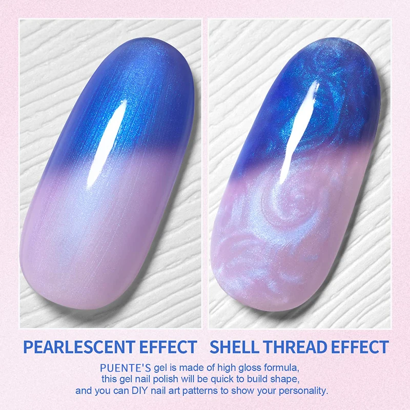 PUENTE Thermal Gel Nail Polish Pearl Shell Thread Temperature Color Changing Semi-permanent Varnish Soak Off UV Nail Art Gel