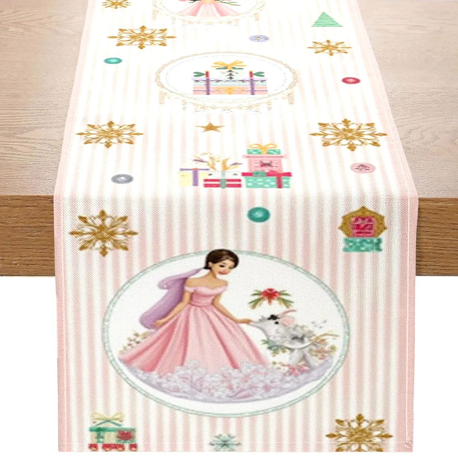 1 Piece of Christmas Princess-Themed Table Runner, Featuring Princesses, Snowflakes, Gifts, Etc., Suitable for Christmas Children's Parties, Princess-Style Home Decoration, Etc