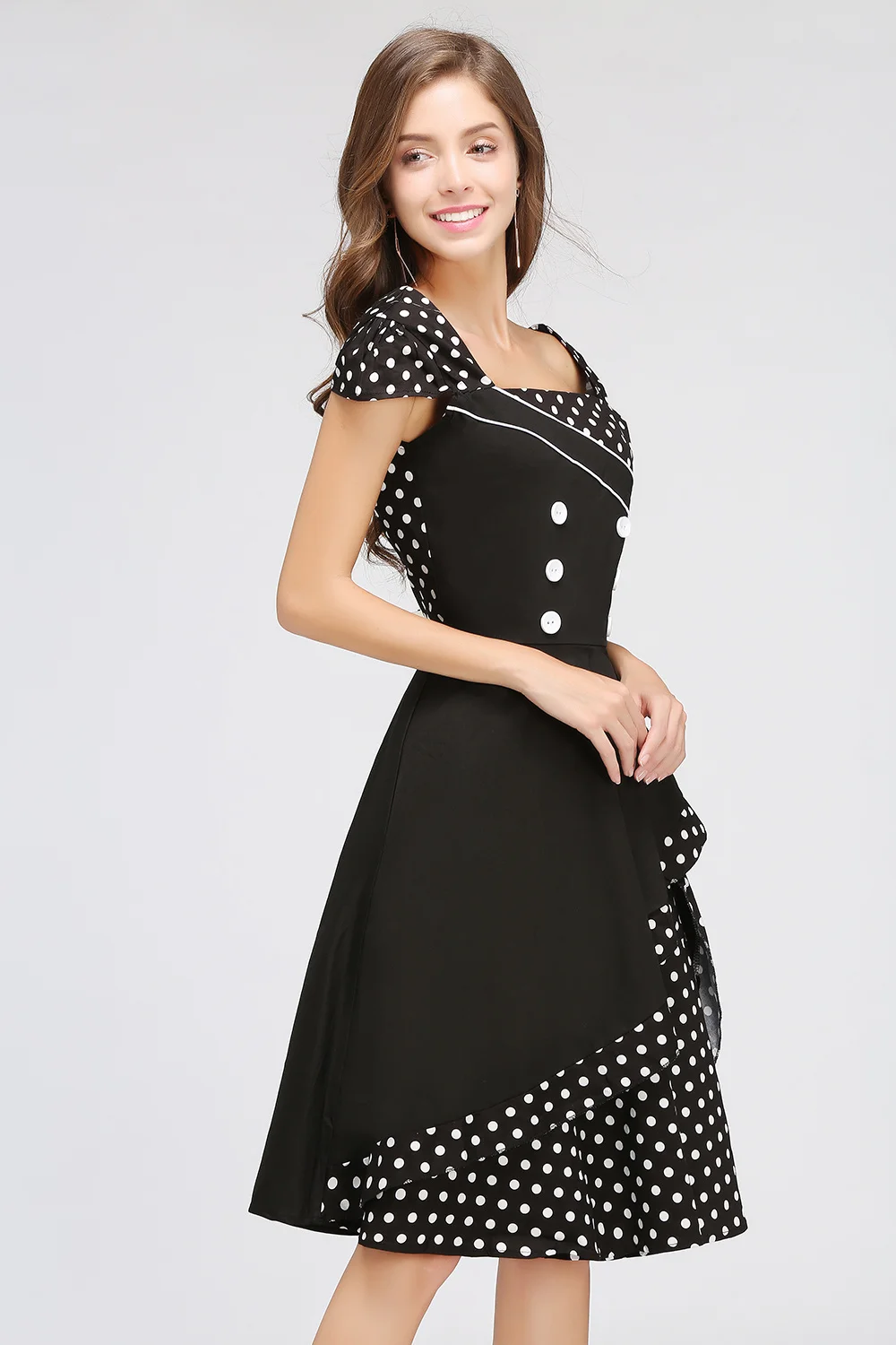 MisShow Polka Dot sukienka Vintage 50s 60s Retro dla kobiet Lolita warstwowe krótkie sukienki z guzikami Vestido Vintage