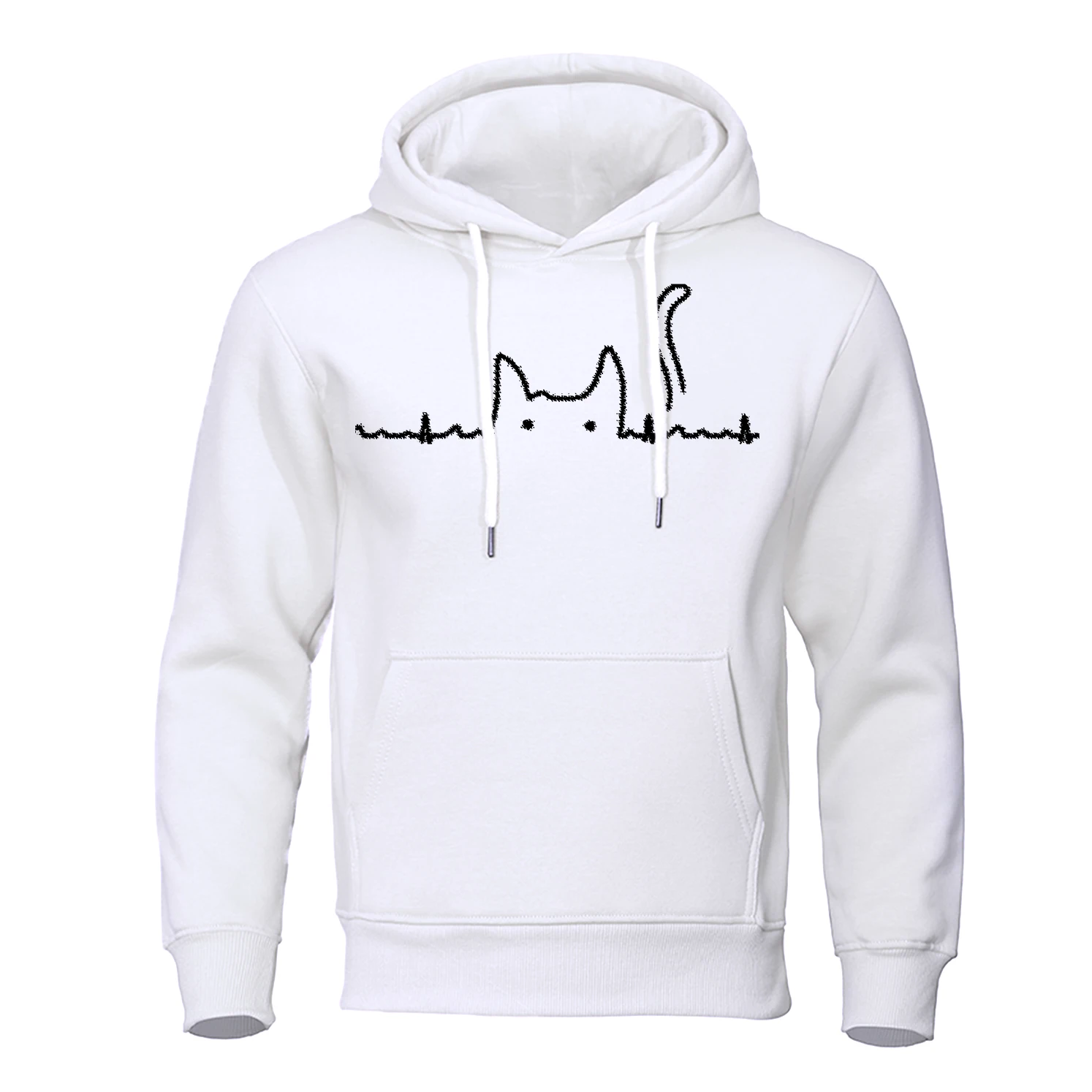 

Cat Tail Electrocardiogram Kawaii Hoody Mens Crewneck Street Sweatshirt Hip Hop New Casual Clothes Pullovers Fleece Loose Hoodie