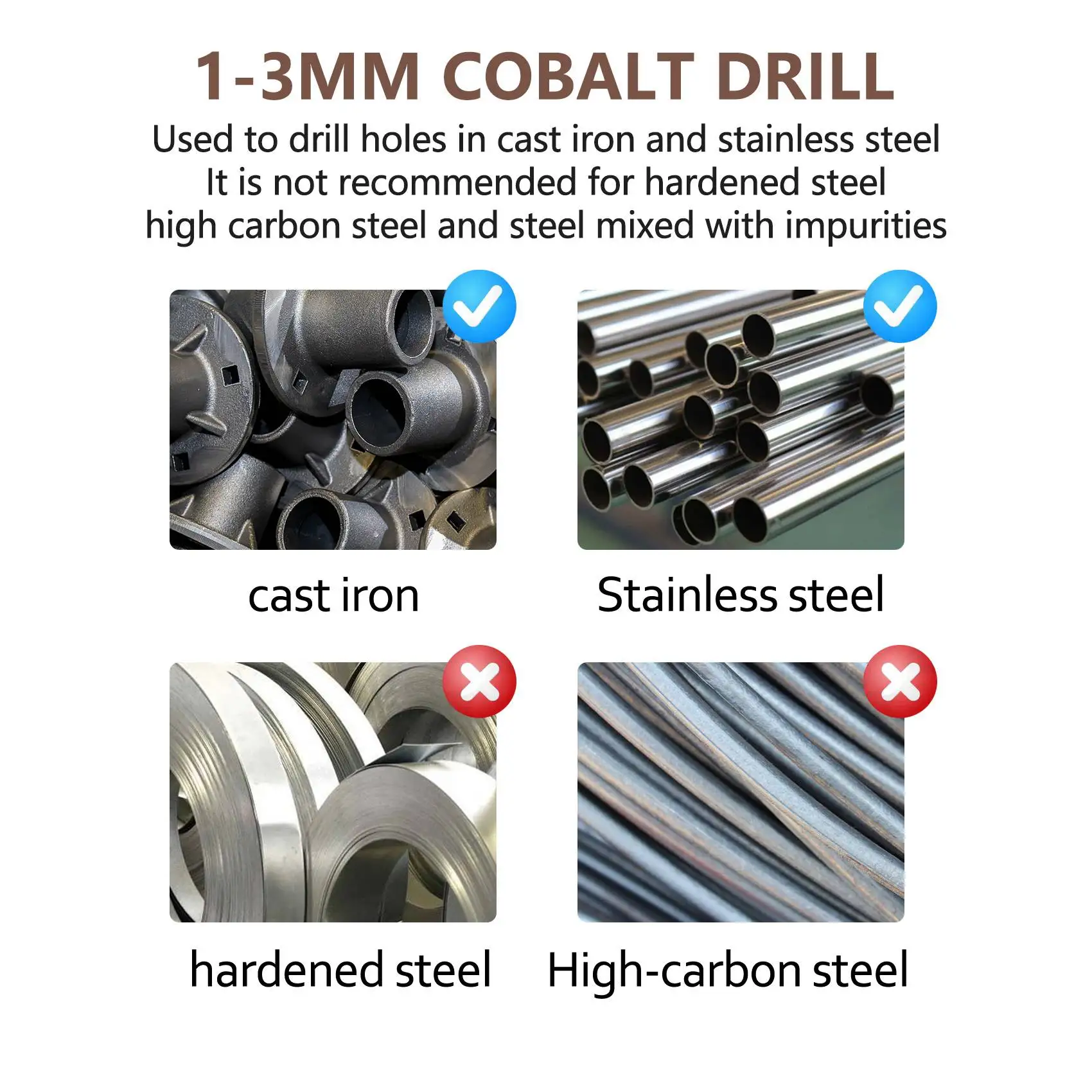 B-Est 50Pcs Drillforce Tools M35 코발트 드릴 비트 세트, Hss-Co 드릴 세트 1-3Mm, 경화 강철, 주철 및 스테인레스 스틸 드릴링 용