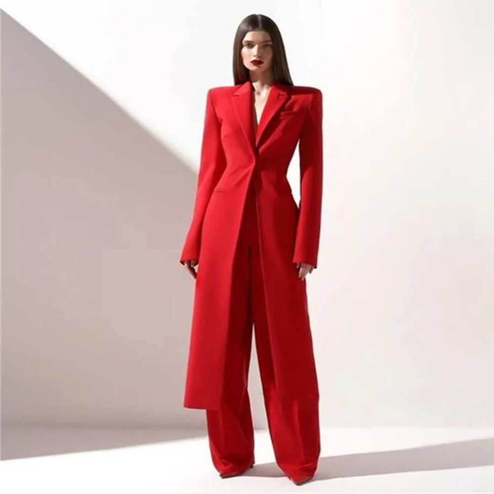 

Women's Long 2 Piece Suit Jacket+Pants Slim Fit 1 Button High Street Luxury Womens Clothing Women's 2 Piece Suit