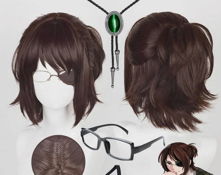 Attack on Titan Hange Zoe Cosplay Wig Prop Glasses Necklace Bolo Tie Eye Patch