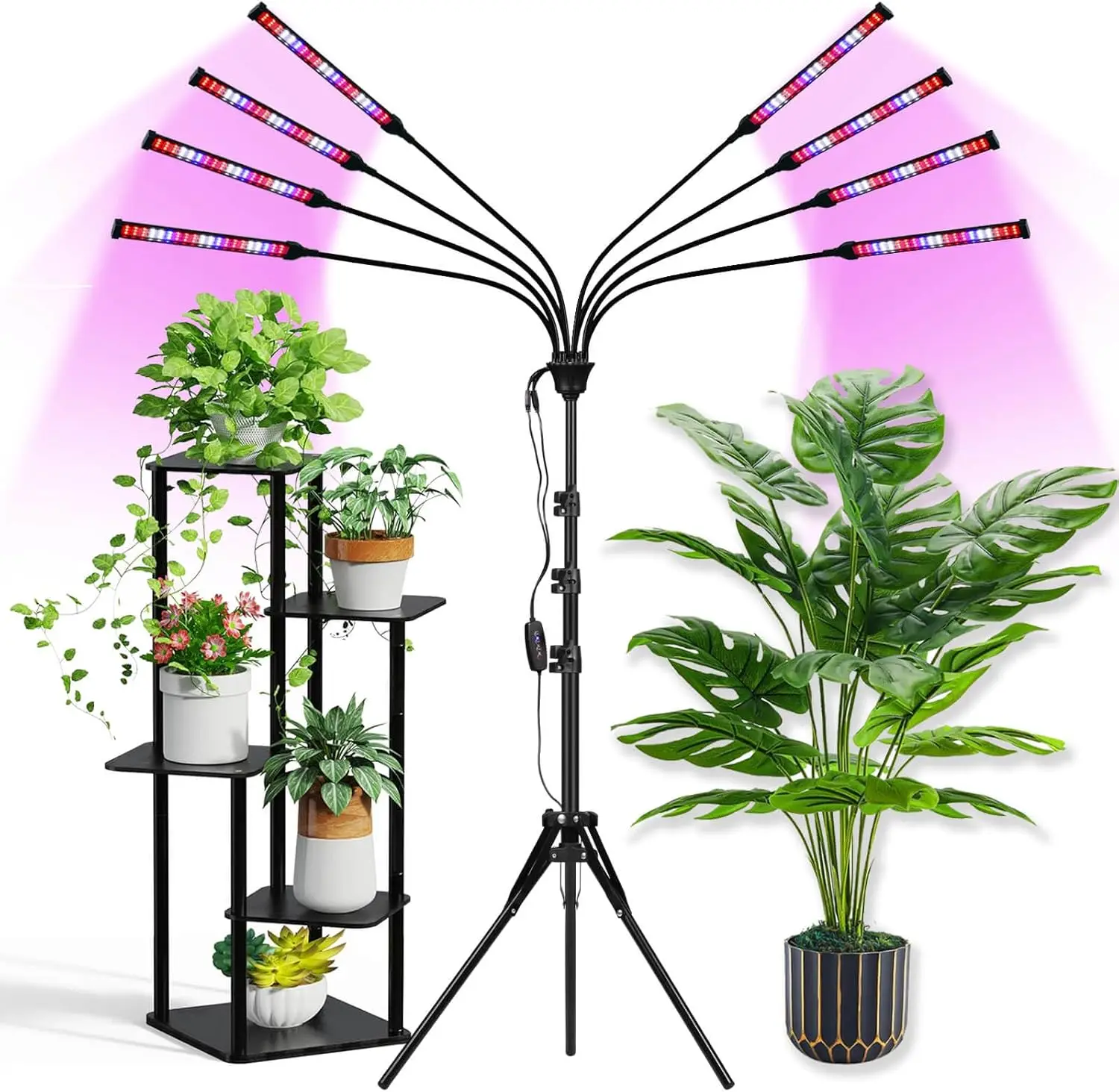 

Full Spectrum LED Grow Light with Timer and Stand, 8 Heads for Indoor Plants, Red Blue White Light