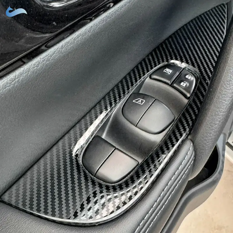 Bouton de commande de lève-vitre de voiture pour Nissan Qashqai J11 2016 2017 2018 2019 2020 LHD ABS Texture Fibre de Carbone / Argent