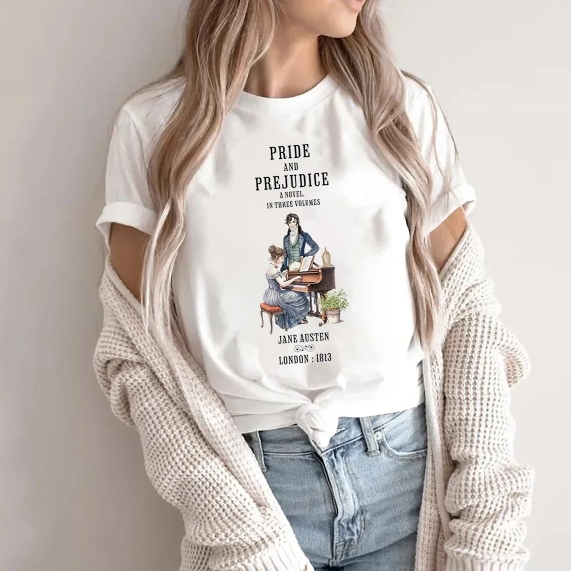 جين أوستن التي شيرت فخر وتحامل الرومانسية التاريخية الراحة الألوان الكتب الأدبية جين أوستن مروحة الفن هدية ملهى الكتب قميص #4