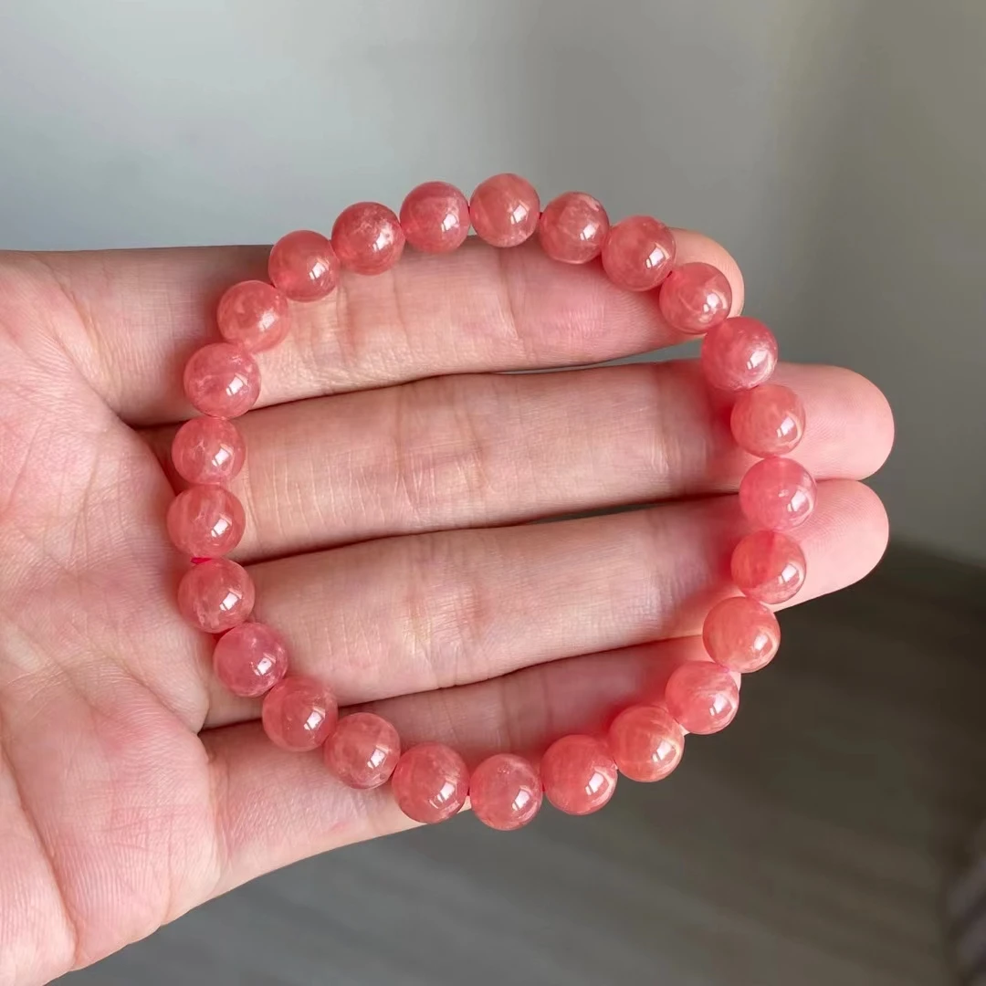 Natural Red Rhodochrosite Bracelet Gemstone Jewelry 7mm Gift Clear Round Beads Stretch Men Women Fashion Jewelry AAAAA