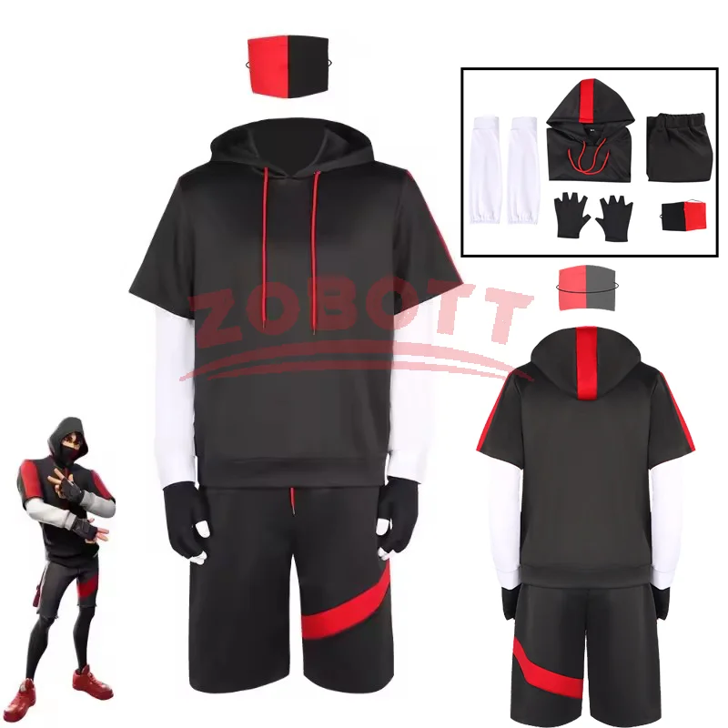 

Game Royale Ikonik Cosplay Costume Anime Skin Battle Uniforms Full Set Black Hoodie Sweatshirt Suit for Adult Halloween Outfit