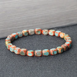 Vintage Elastic Bead Bracelet Square Emperor Stone Bangle Women Men Chakra Healing Couple Bracelet Natural Pulsera Chain Jewelry