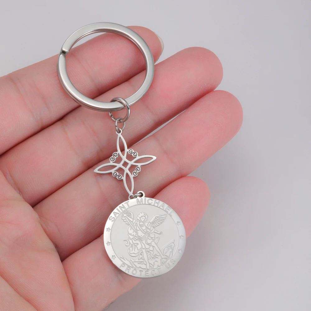 Dawapara Saint Michael Schlüsselanhänger Hexenknoten Doppelschutz Beten für uns Erzengel Religiöser Schmuck Edelstahl Schlüsselanhänger – Detail 7