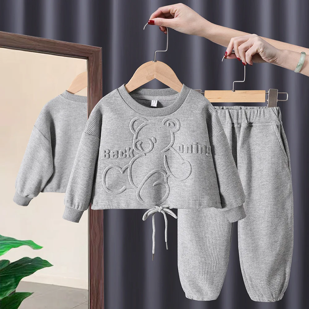 Autumn New Kids Suits Boys Girls Warm Casual Set Children\'s Sports Long-Sleeved Top Pants 2Pcs Set Baby Cute Sweatshirt Outfit