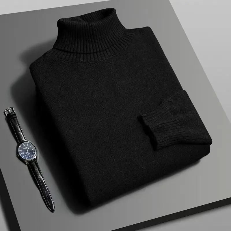 Herfst heren hoge kwaliteit gebreide coltrui slim fit lange mouw anti-pilling trui effen kleur trend heren streetwear